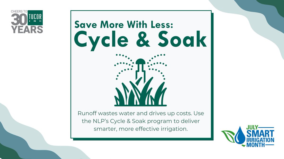 Tucor, Inc. (@tucorinc) on Twitter photo 💧 Save More With Less 💧
Runoff = wasted water and wasted irrigation!
Use the NLP to: 
 • Set fixed Cycle times and Soak times by program 
 • Let the NLP automate Cycle & Soak based on soil and precipitation data
Set it once, save all season. 
 #SmartIrrigationMonth #Tucor 💧 Save More With Less 💧
Runoff = wasted water and wasted irrigation!
Use the NLP to: 
 • Set fixed Cycle times and Soak times by program 
 • Let the NLP automate Cycle & Soak based on soil and precipitation data
Set it once, save all season. 
 #SmartIrrigationMonth #Tucor