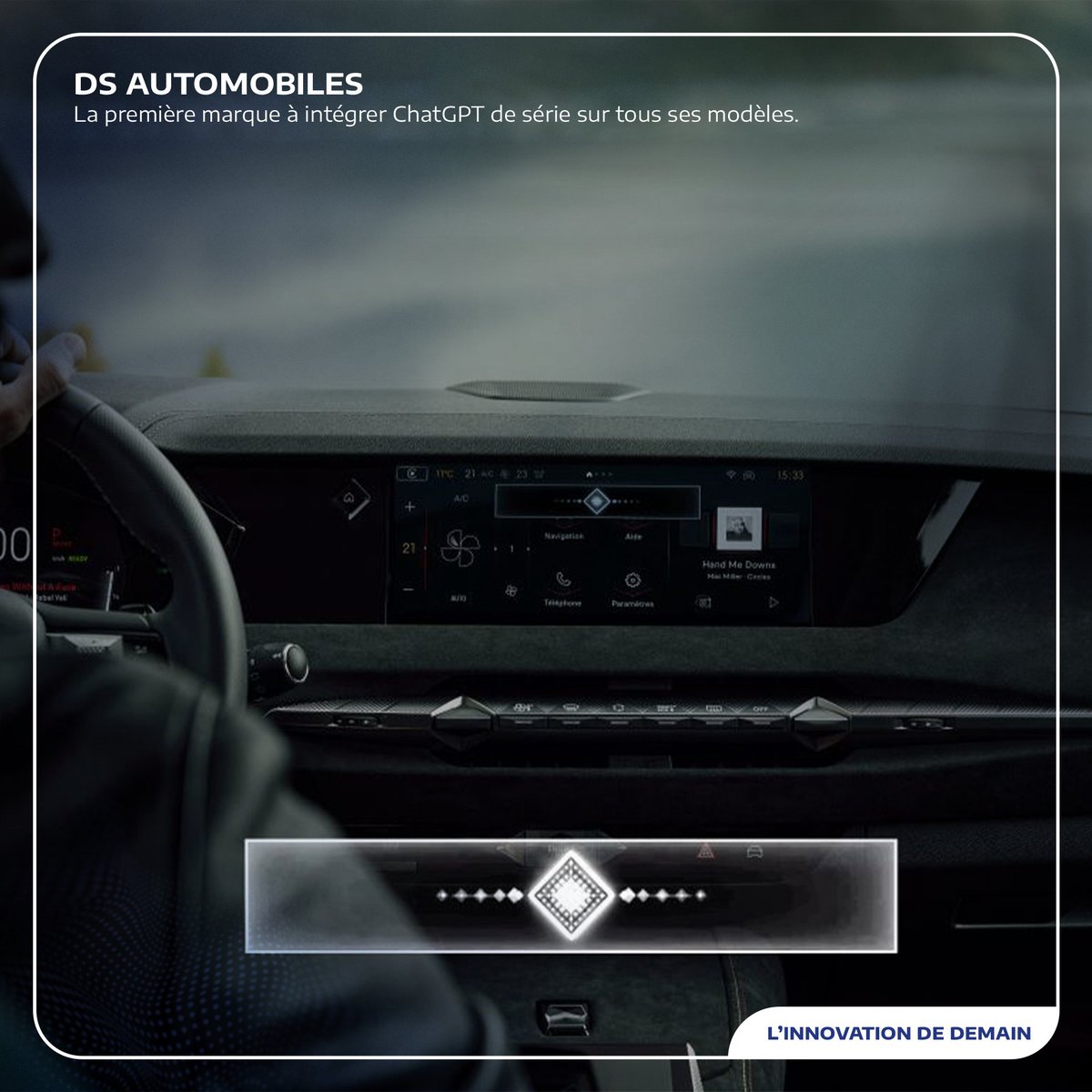Stellantis France (@stellantisfr) on Twitter photo ✨ Imaginez une voiture qui ne se contente pas de vous transporter, mais qui vous parle.
<a href="/ds_automobiles/">DS Automobiles</a> a été la première marque à intégrer ChatGPT de série sur tous ses modèles. Chaque trajet devient une conversation intelligente.
L’innovation, c’est maintenant. ✨ Imaginez une voiture qui ne se contente pas de vous transporter, mais qui vous parle.
<a href="/ds_automobiles/">DS Automobiles</a> a été la première marque à intégrer ChatGPT de série sur tous ses modèles. Chaque trajet devient une conversation intelligente.
L’innovation, c’est maintenant.