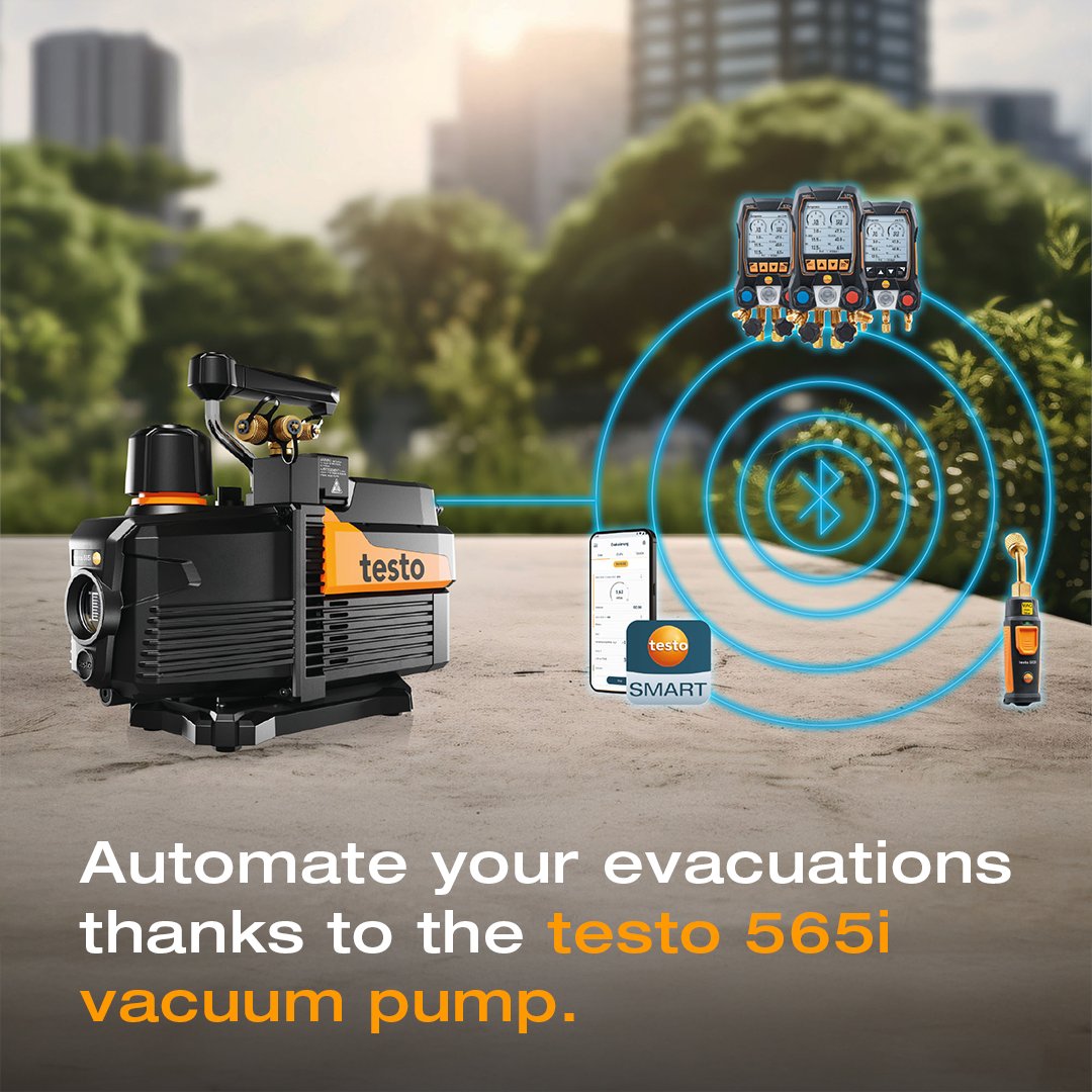 TestoLimited's tweet image. Tired of manual evacuations? 🤯 Meet the testo 565i Smart Vacuum Pump!
This game-changer automates the entire evacuation process, stopping once your target vacuum is reached and even initiating a hold test. Plus, manage everything from the free testo Smart App!