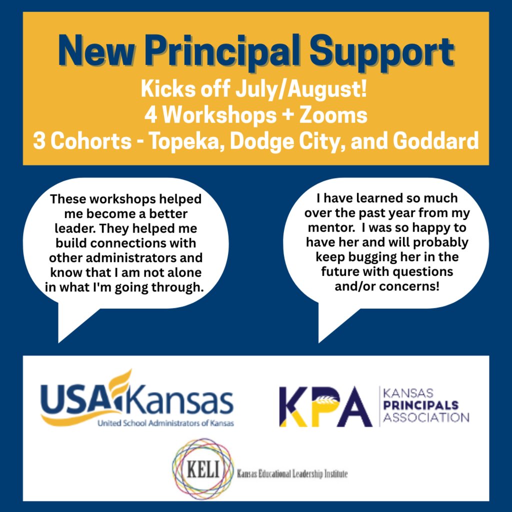 The New Principals Support program launches cohorts next week! If you are a new principal, don't miss out on this opportunity to build your capacity, network, &amp; confidence to be the leader you want to be! Sign up at usakansas.org/page/new-princ…