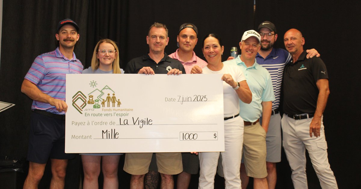 Le 7 juin, le Tournoi de golf des Premiers répondants et de la Justice a permis d’amasser 29 500 $ pour La Vigile. L’APPQ a contribué avec un don de 1 000 $. Merci à tous les participants, commanditaires et bénévoles pour leur soutien à cette noble cause!