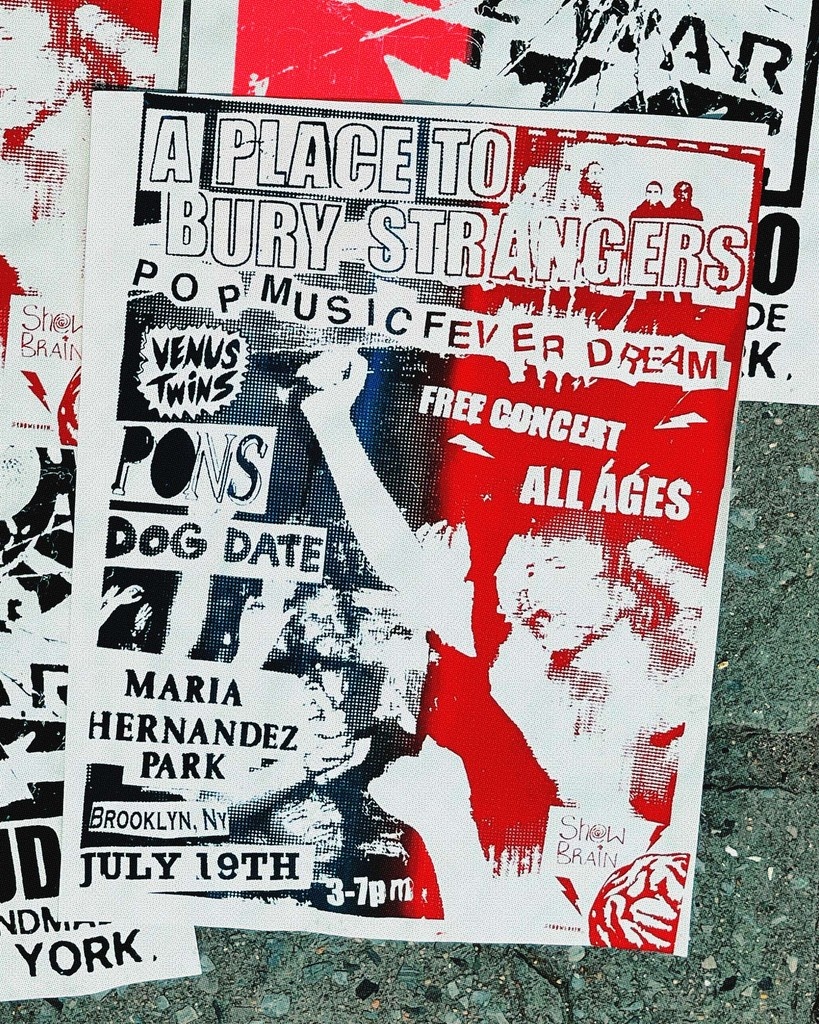 DeathByAudioFX's tweet image. Bushwick — we’re bringing the noise. 💥
A Place To Bury Strangers live at Maria Hernandez Park — 3 PM this Saturday. FREE. @aptbs
Custom DBA pedals + limited tees. 🎨
Ask at the merch table for a free poster — while they last. ✔️