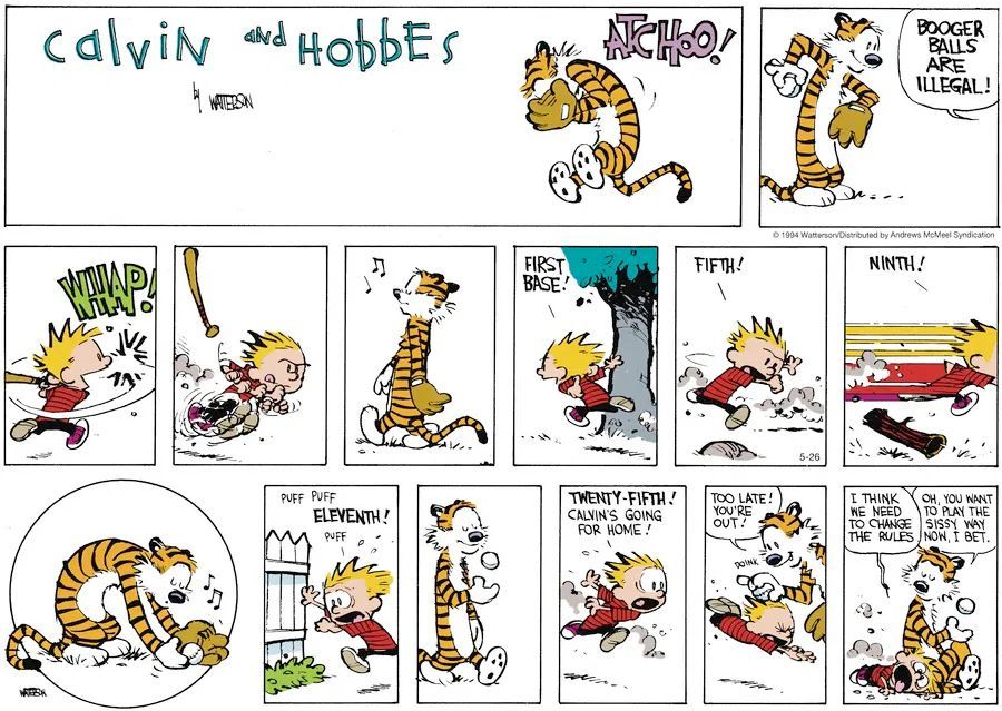 Calvinn_Hobbes's tweet image. Baseball, Calvin-style: sneeze attacks, illegal boogers, and 25 bases.
Sportsmanship? Optional.
#CalvinandHobbes #CalvinBall