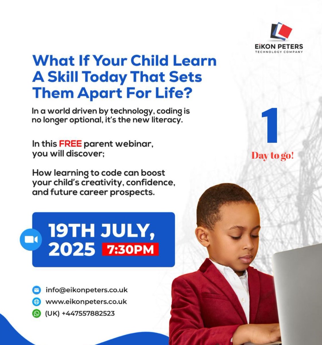 EikonPeters's tweet image. Join our FREE webinar to discover how tech skills can secure your child’s future.
July 19 | 7:30 PM
eikonpeters.co.uk/kids-tech
No experience needed; just a young ready mind.
#kidscodingclasses #Technology #kidsintech #parentintech #ukparent #kidsonlineclasses #eikonpeters