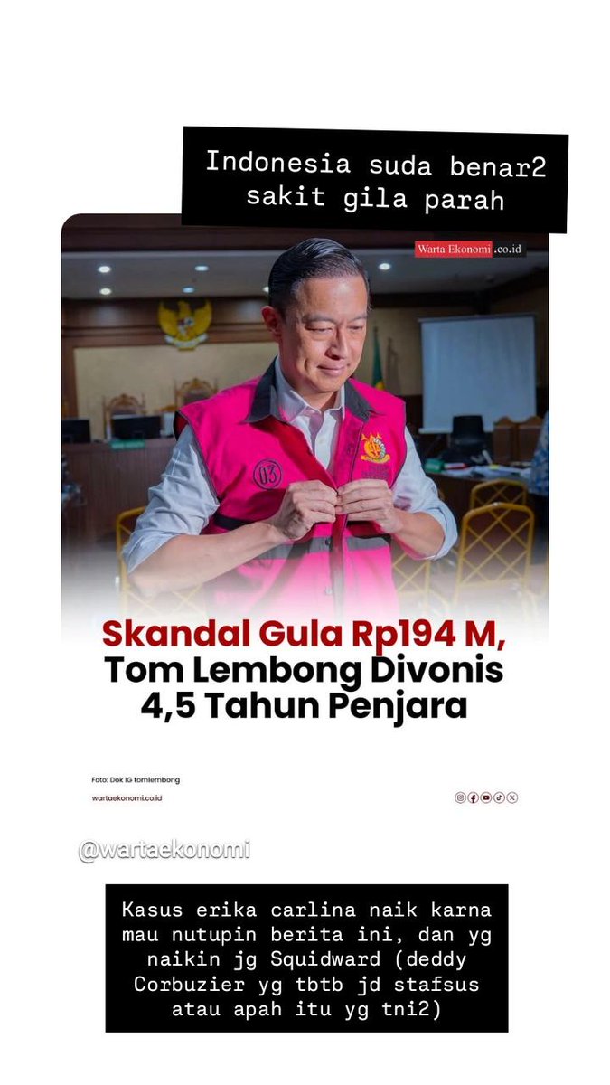 Erika Carlina
Tom Lembong

Please tetap peduli sama negara kalian sendiri guys jgn overproud🙏🏻