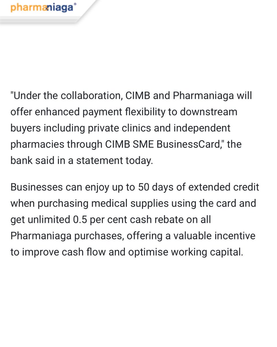 CIMB Bank Bhd has signed a collaboration agreement with Pharmaniaga Logistics Sdn Bhd, a wholly owned unit of Pharmaniaga Bhd (Pharmaniaga),