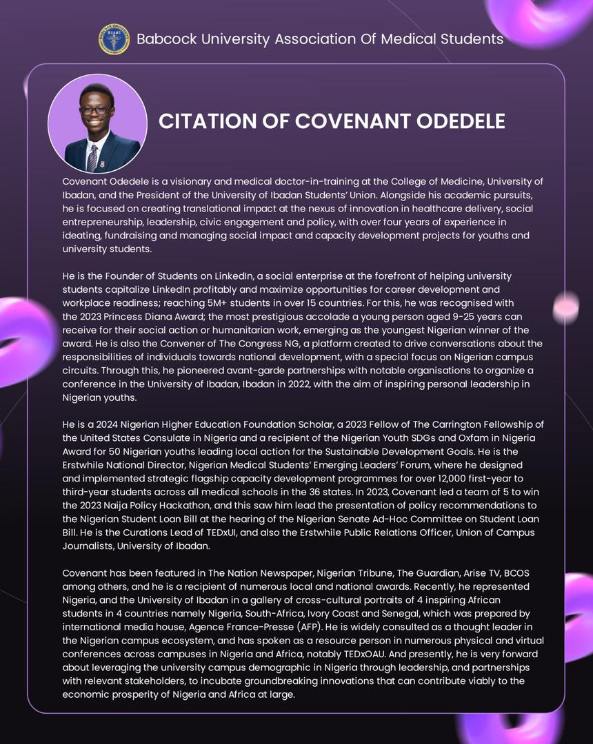 BUAMS_NG's tweet image. Proud to celebrate the achievements of Covenant Odedele (UI) ๐ & Ogbeinde Daniel Ohis (BUAMS) ๐! Leaders, innovators, and changemakers. Inspiring! ๐โจ #UniversityOfIbadan #BUMSA #LeadershipDevelopment
