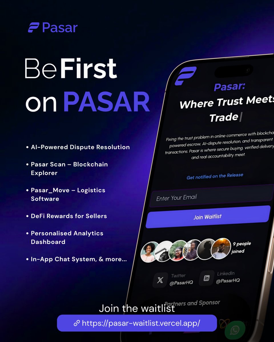 pasarHQ's tweet image. A next-gen eCommerce platform where trust meets trade.
Pasar bridges Web2 & Web3 to make buying/selling secure, borderless & transparent.
Whether you're a vendor, buyer, or builder — Pasar puts you in control.
✨ Join → pasar-waitlist.vercel.app
#Pasar #TrustlessTrade