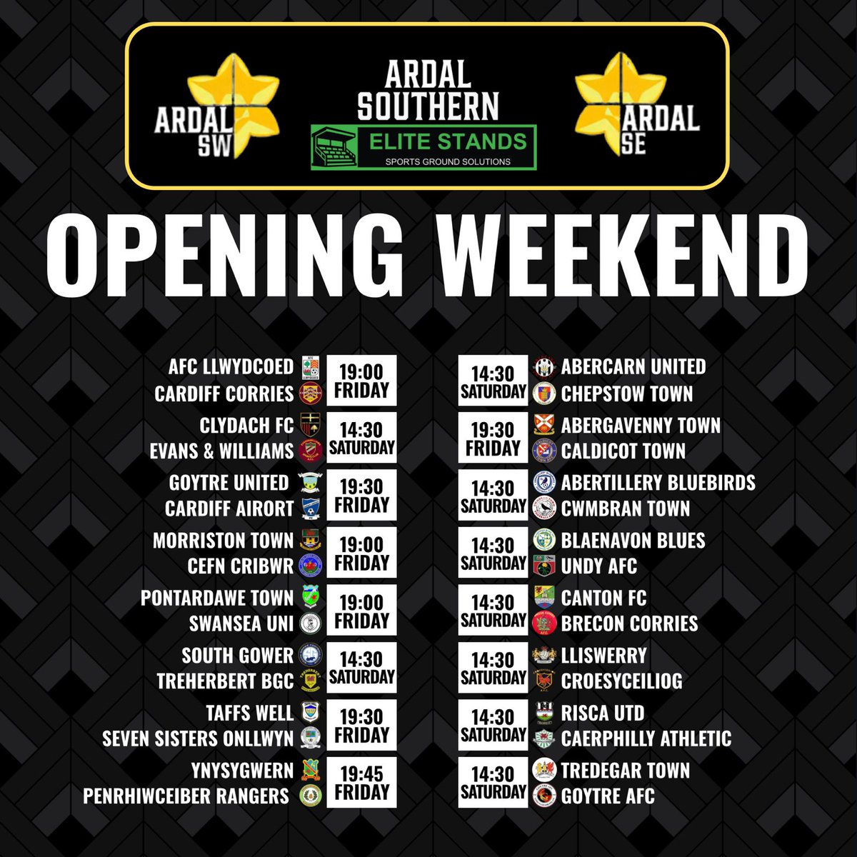 Ardal Southern (@ardalsouthern) on Twitter photo We start season 2025-26 this weekend <a href="/ArdalSouthern/">Ardal Southern</a> and have a full weekend of 16 games, 7 on Friday and 9 on Saturday.
We also have new sponsors <a href="/EliteStands/">Elite Stands</a>
For a preview of our opening round of games please click on the link below
ardalsouthern.cymru/league-preview… We start season 2025-26 this weekend <a href="/ArdalSouthern/">Ardal Southern</a> and have a full weekend of 16 games, 7 on Friday and 9 on Saturday.
We also have new sponsors <a href="/EliteStands/">Elite Stands</a>
For a preview of our opening round of games please click on the link below
ardalsouthern.cymru/league-preview…