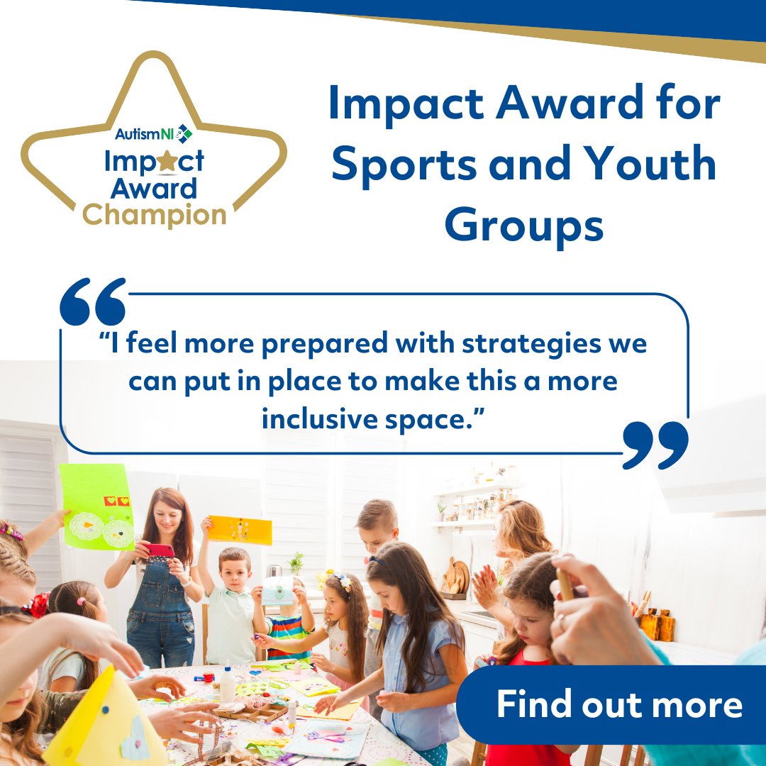 Our next Impact Award for Sports or Youth Services training takes place on 14th October. ⚽🏃🎾🏊‍

Demonstrate your winning approach to inclusion, by booking your group onto this training. Book your place now: autismni.org/training-cours…