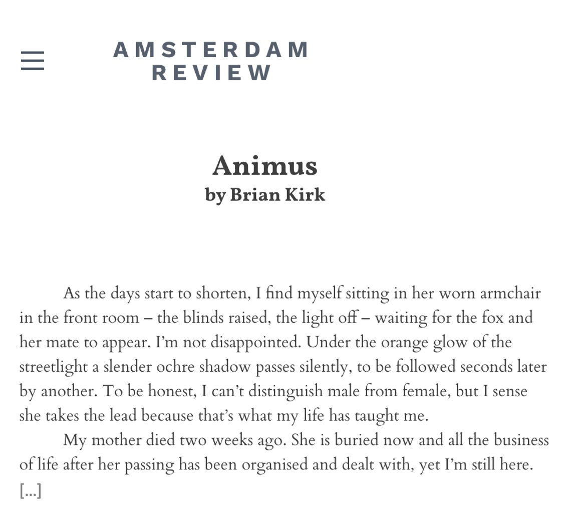 AmsterdamRev's tweet image. "I dreamed the male fox was standing in the garden, agitated, uncertain what to do. He turned and turned about looking around for his mate, but she didn’t come."
#flashfiction by 𝗕𝗿𝗶𝗮𝗻 𝗞𝗶𝗿𝗸 in the Spring 2025 issue
bit.ly/AmsterdamReview
