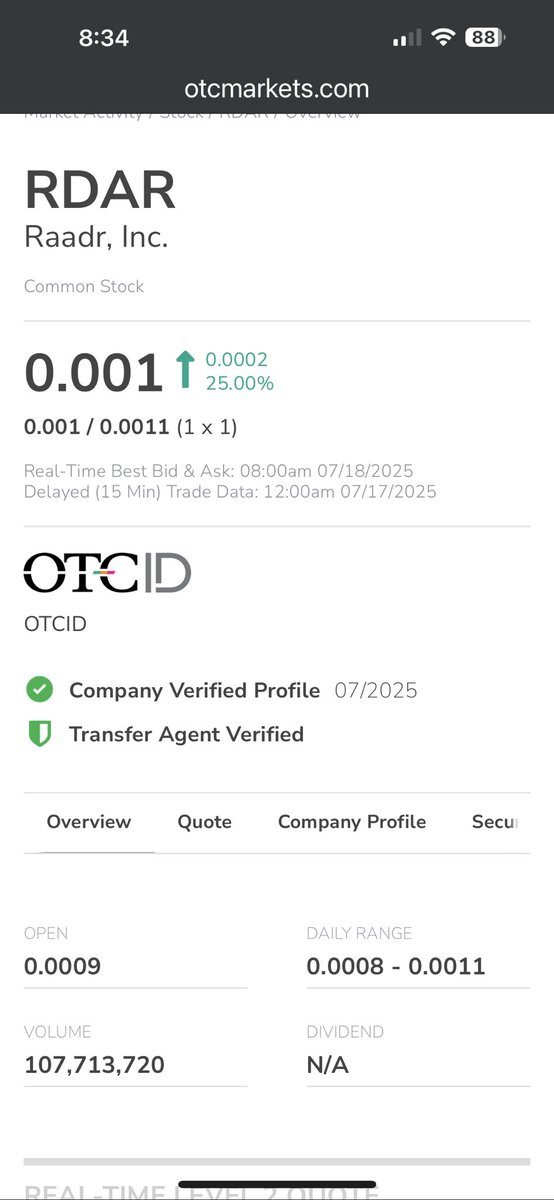 $RDAR just got upgraded from Pink Limited to OTCID.

Debt cleared. New tier. Parent $ALMEX just soared 36%.
This story is just getting started!
