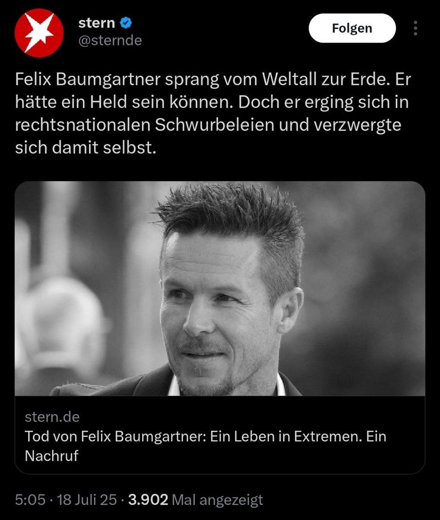PaulMll06935330's tweet image. Wer ist wir ?
Ihr linksgrün versiffter Ressortchef #Ewers der den pietätlosen Nachruf auf #Baumgartner abgesetzt hat?
#widerlich