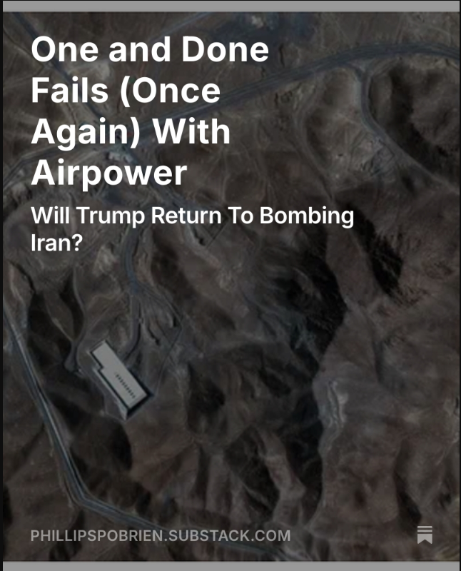 PhillipsPOBrien's tweet image. Well, we are starting to get more detailed damage assessments from the US bombing of Iran's nuclear facilities--and as is normal, one night of raids seems to have failed to achieve its objectives. The US is now facing the dilemma of restarting the bombing or admitting failure.