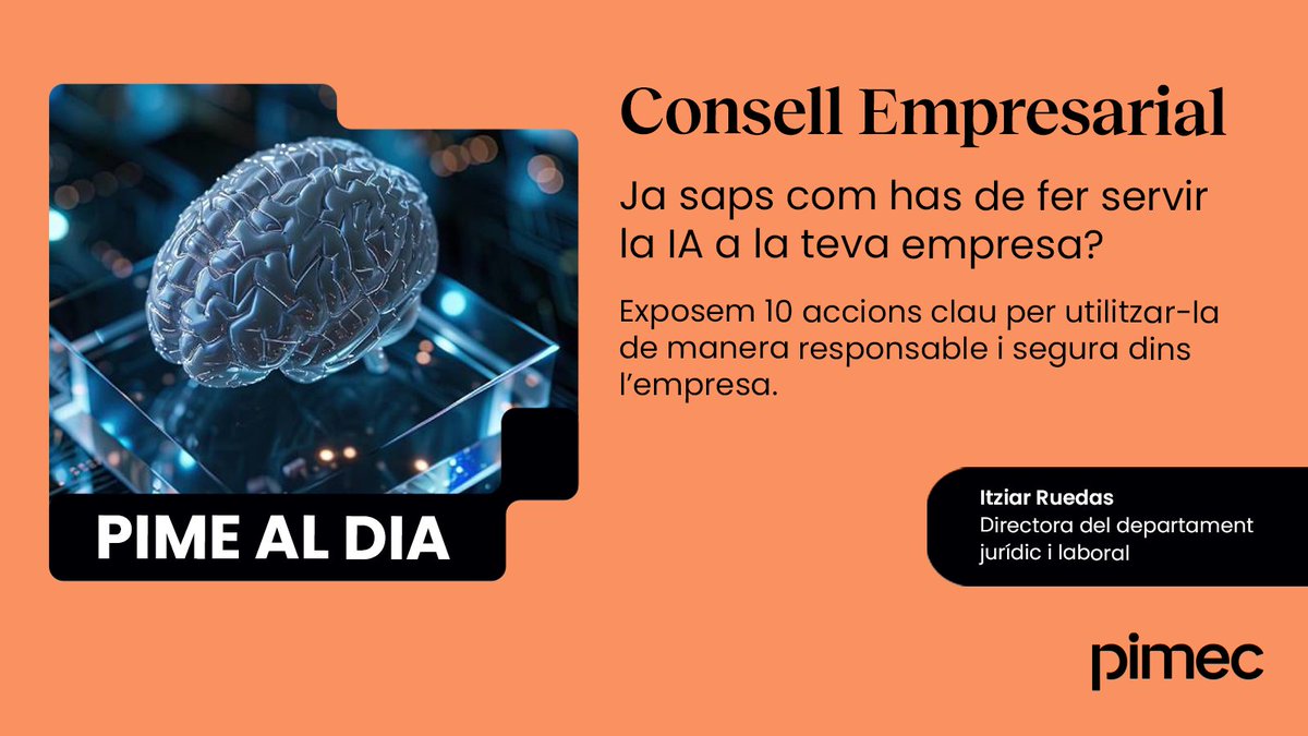 Ja saps com has de fer servir la IA a la teva empresa?

✍️<a href="/ItziarRuedas/">Itziar Ruedas</a>, directora del departament jurídic i laboral de <a href="/Pimec/">Pimec</a>, exposa 10 accions clau per utilitzar-la de manera responsable i segura.

🔗 Llegeix l'article: tinyurl.com/4eu7ubew