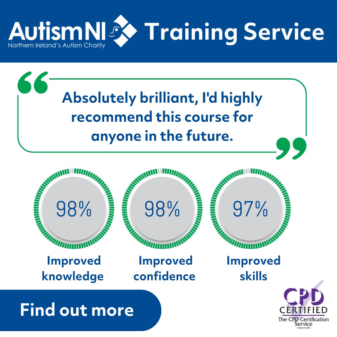 We have a range of course topics available, from open sessions for individuals or specialist group training and tailored options.
We have the expertise to ensure you can build your knowledge, confidence and practical skills to support autistic people. 👉autismni.org/training-cours…