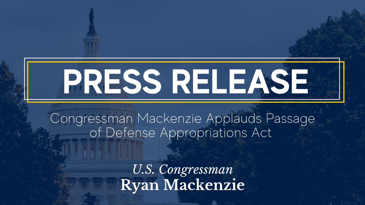 RepMackenzie's tweet image. The House passed the Defense Appropriations Act — a bill that strengthens our military, supports our troops, secures the border, and invests in America’s national defense. This legislation also reflects priorities for the Greater Lehigh Valley, including several of my amendments…
