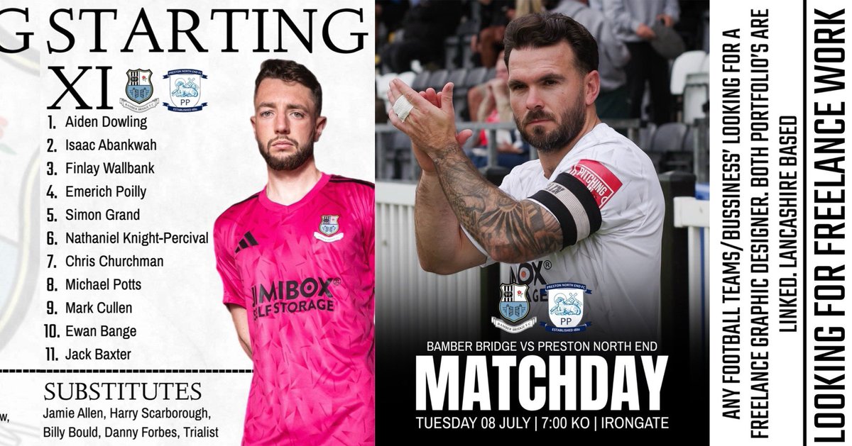 Seth Boardman (@sethb_media) on Twitter photo Recents π»π¨
Recent Player Matchday Graphic Designs for the <a href="/BamberBridgeFC/">Bamber Bridge FC</a> pre season friendlies β
#UpTheBrig #recents #player #matchday #graphic #designs #sports #season #official Recents π»π¨
Recent Player Matchday Graphic Designs for the <a href="/BamberBridgeFC/">Bamber Bridge FC</a> pre season friendlies β
#UpTheBrig #recents #player #matchday #graphic #designs #sports #season #official