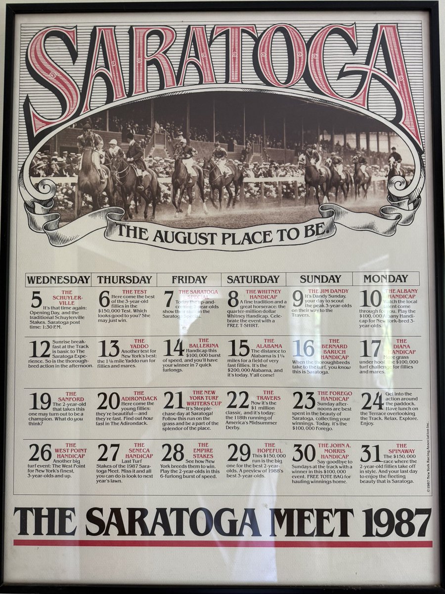 RamiroRestrepo's tweet image. 1985 and 1987 Saratoga Meet Schedulesโฆamazing to see the spacing of the stakes lineups.