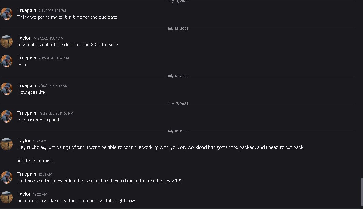 I can't make this up. New video editor needed.
- Paid position
- Be based in the U.S, tired of working outside NA
- communicate through discord
#videoeditor needed