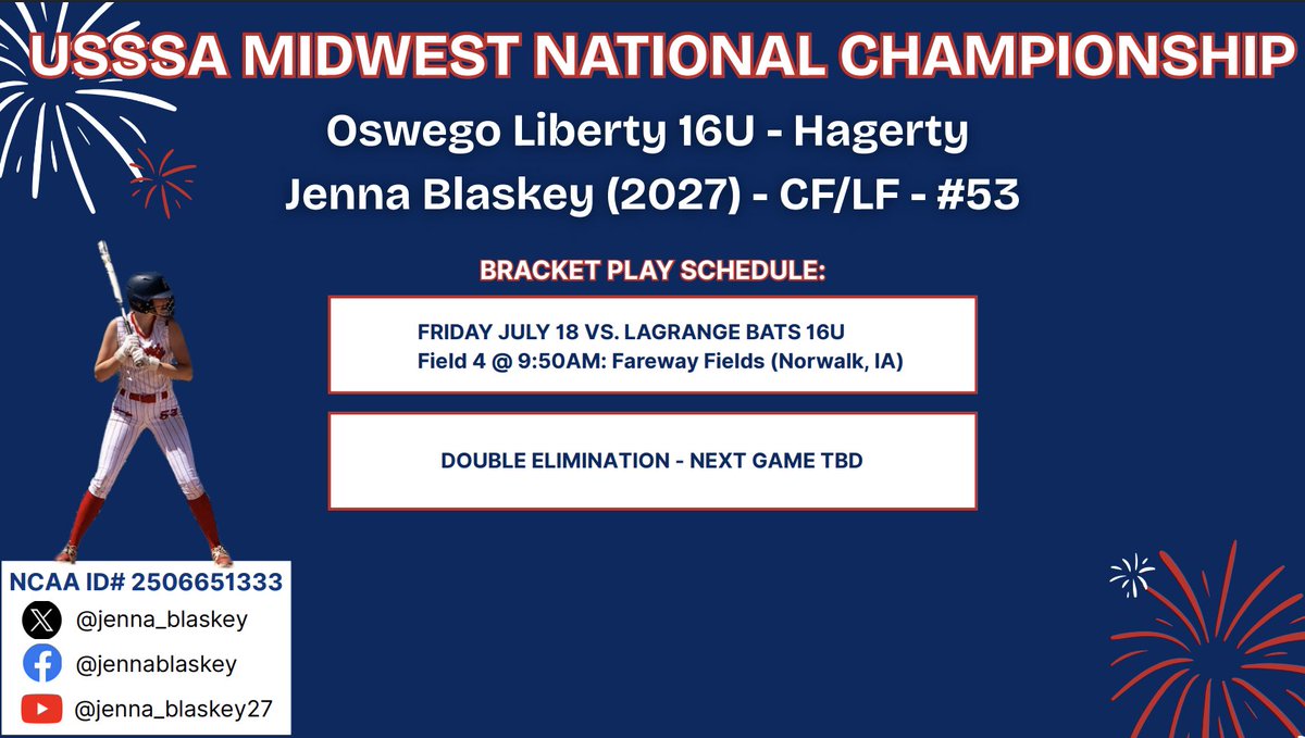 🎆BRACKET PLAY🎆
I'm so proud of our team, we made it to the gold bracket after pool play yesterday! First game is earlier this morning, its a double elimination tournament. Follow us along on GameChanger (Oswego Liberty-Hagerty 16U) to see how far we go!
