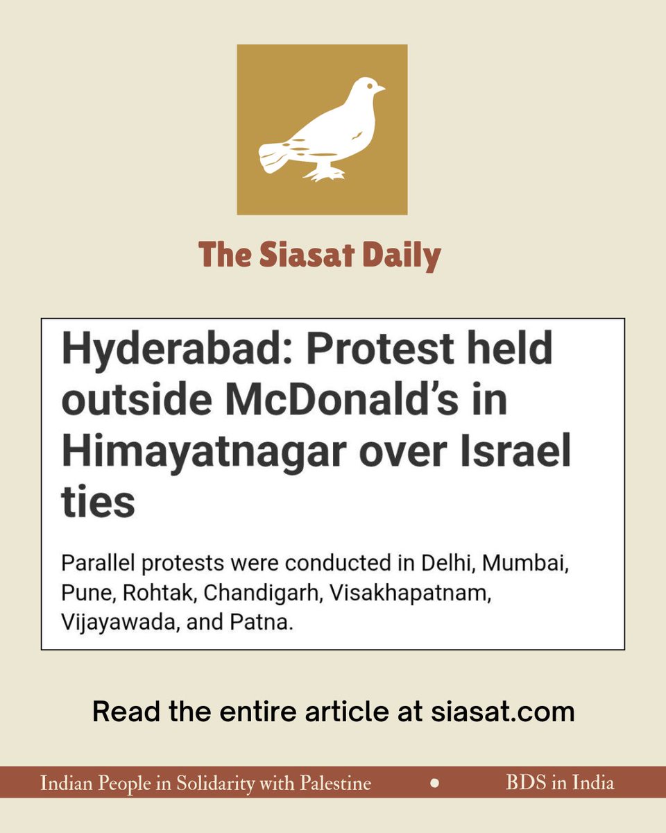 BDS_in_India's tweet image. Indian People in Solidarity with Palestine - IPSP's nationwide protests against McDonald's support for Israel was widely covered in the domestic & international press and progressive online spaces!
#presscoverage #media #freepalestine #indianswithpalestine #BDSinIndia