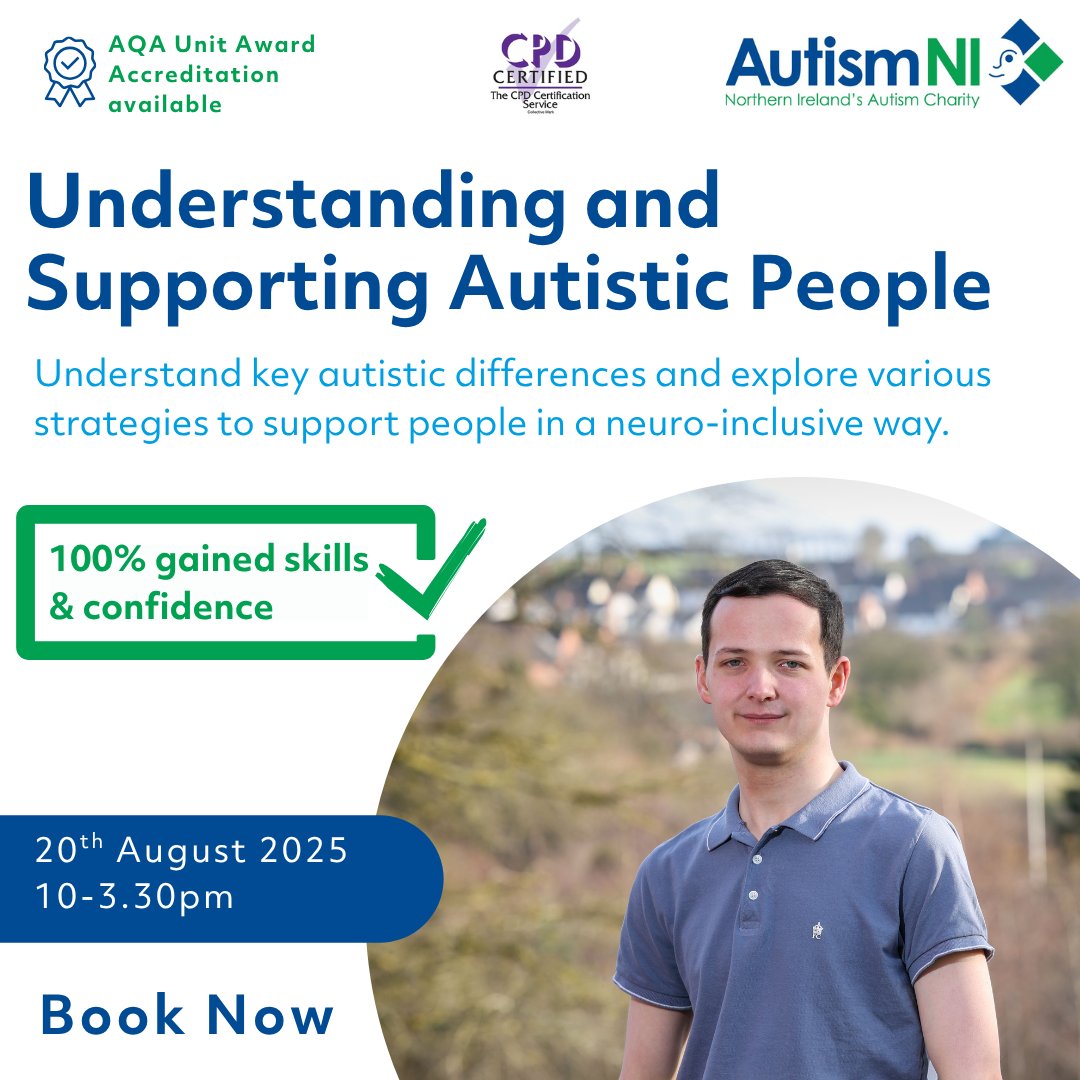 Last places available! Only 2 weeks to go until our next CPD certified ‘Understanding and Supporting Autistic People’ course.
Book your place here: autismni.org/courses/unders…