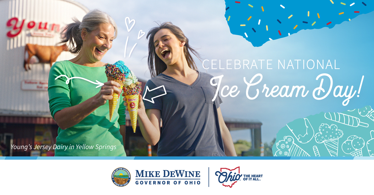 GovMikeDeWine's tweet image. It's National Ice Cream Day!🍨 The @OHHeartofitAll Ice Cream Trail highlights 150 family-owned shops, beloved local favorites, and nationally recognized ice cream chains here in Ohio: bit.ly/40rgPJh