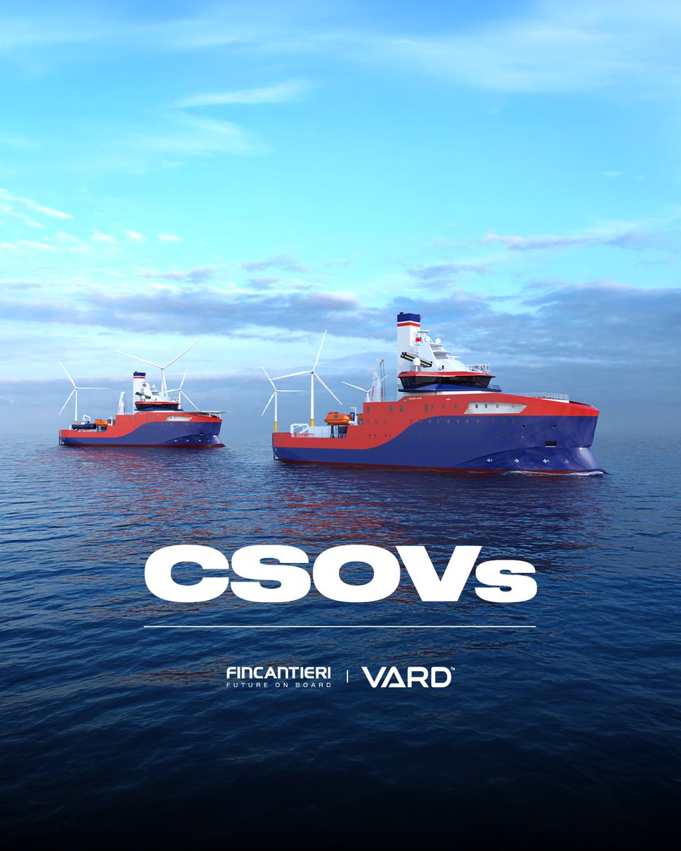 Fincantieri's tweet image. We are proud to announce that our subsidiary VARD has signed a large contract with an international customer for the design and construction of two Commissioning Service Operation Vessels (CSOVs), with an option for a third vessel.
The vessels, intended for offshore wind farm…
