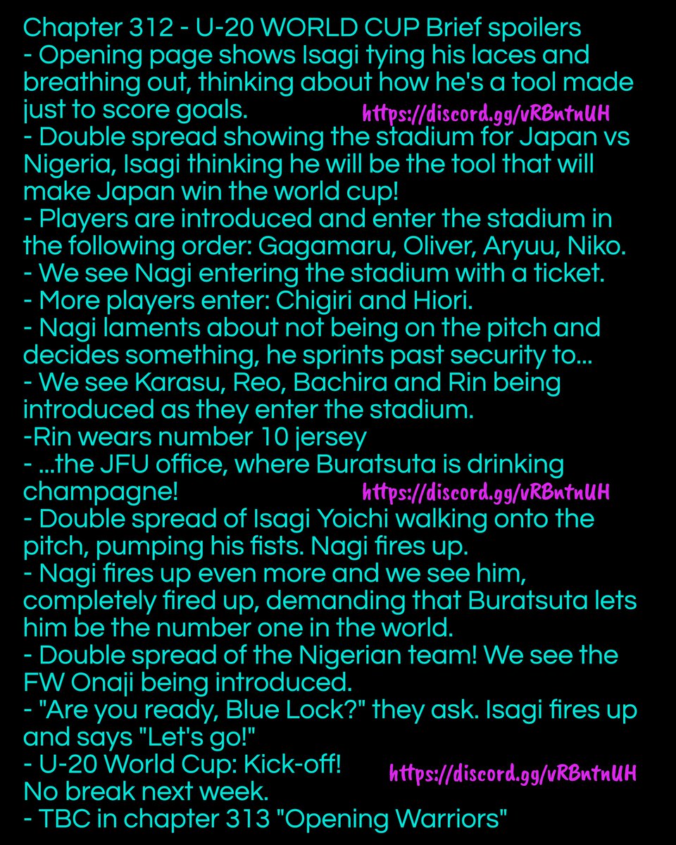 Bocchi7x's tweet image. BLUE LOCK CHAPTER 312 SUMMARY!!!
THANKS TO discord.gg/vRBntnUH FOR THE SUMMARY!!