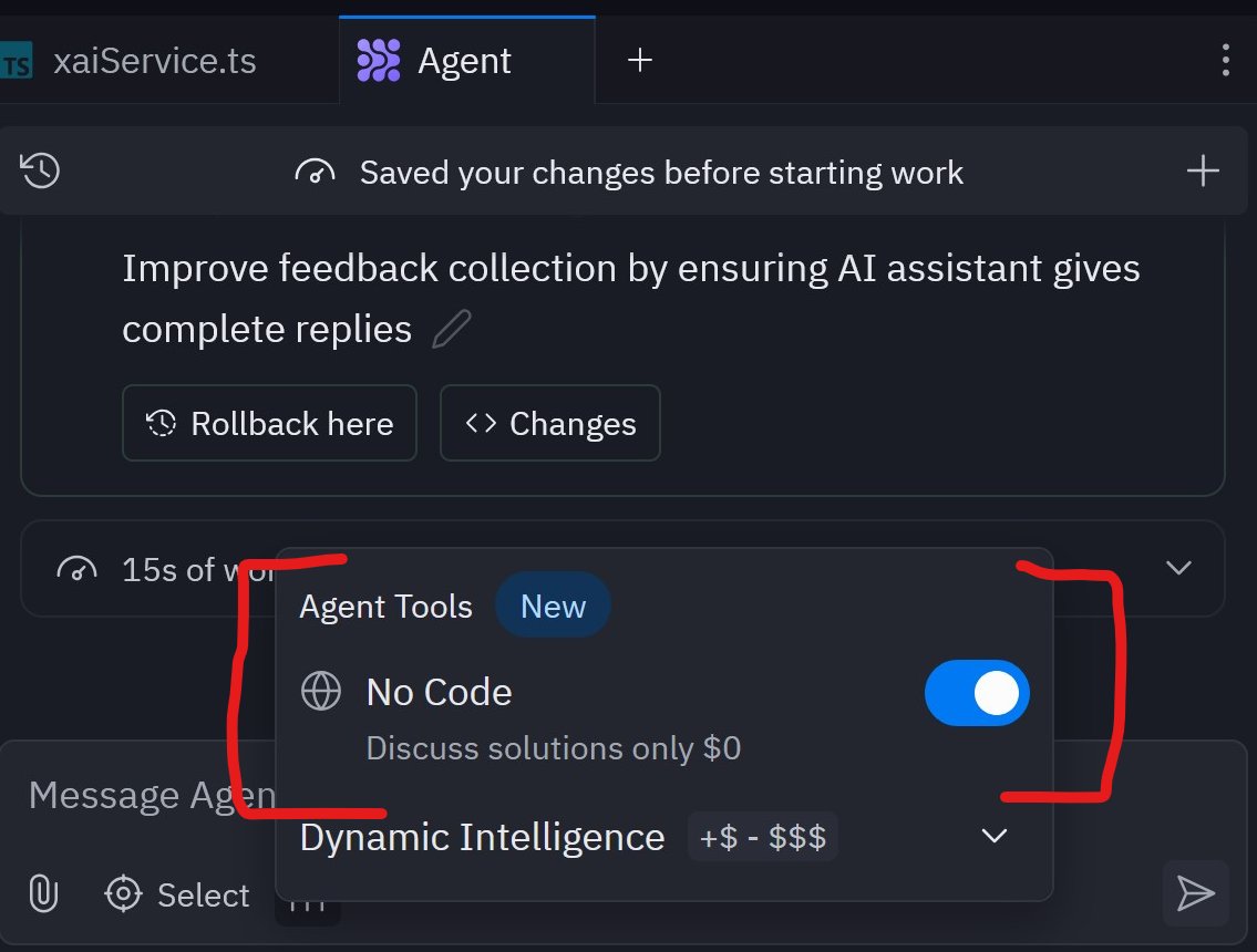 HowToCompanyXYZ's tweet image. Feature Request.
I get better results when I work with the Agent on a solution first. Then get it to code. For these prompts I have to type 'No code - propose solution - wait for approval' and it does. And there's a notable difference in it's solution and context understanding.…