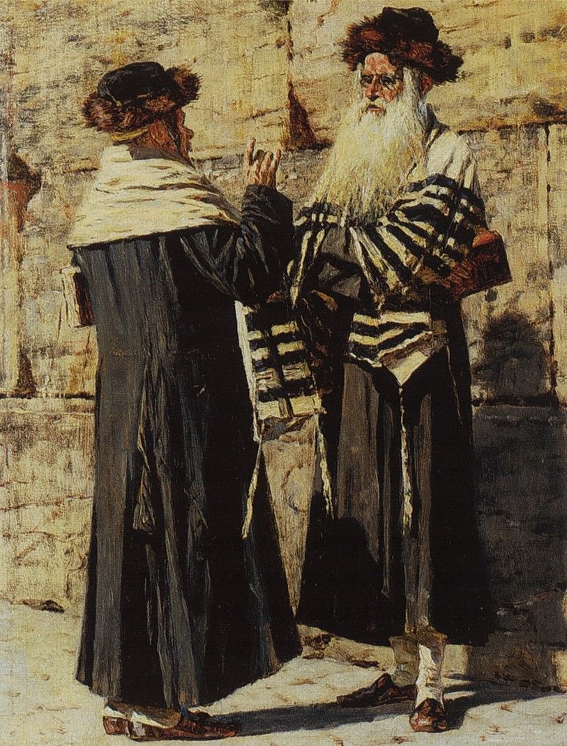curatorWH's tweet image. “Two Jews”by Vasily Vereshchagin. Housed in Moscow’s Tretyakov Gallery, shows two Jewish men in conversation at the Western Wall.Painted in the 1870s during his travels to Jerusalem.