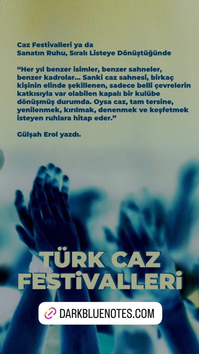 Gülşah Erol (@gulsaherol) on Twitter photo Yeni yazım sizlerle, tüm bağımsız müzisyenler için ⚘️
darkbluenotes.com/caz-festivalle…
<a href="/darkbluenotes/">Dark Blue Notes</a> ⚘️ Yeni yazım sizlerle, tüm bağımsız müzisyenler için ⚘️
darkbluenotes.com/caz-festivalle…
<a href="/darkbluenotes/">Dark Blue Notes</a> ⚘️