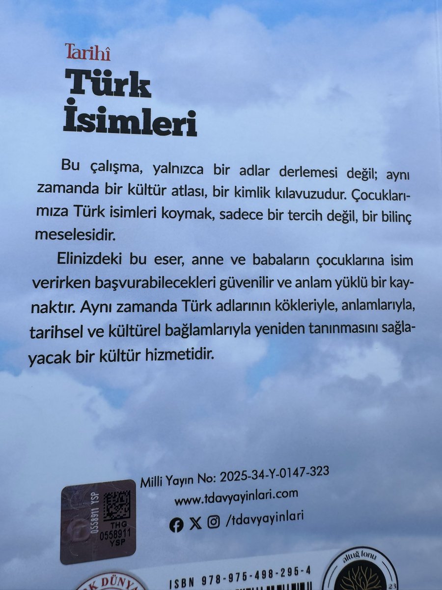 Tarihi Türk İsimleri ;
Dr. Muhsin Kadıoğlu, Dr. Neşe Kadıoğlu hocalarımıza bu kaynak kitap için şükranlarımı sunuyorum.

İncelemek ve satın almak için: tdavyayinlari.com/tarihi-turk-is…