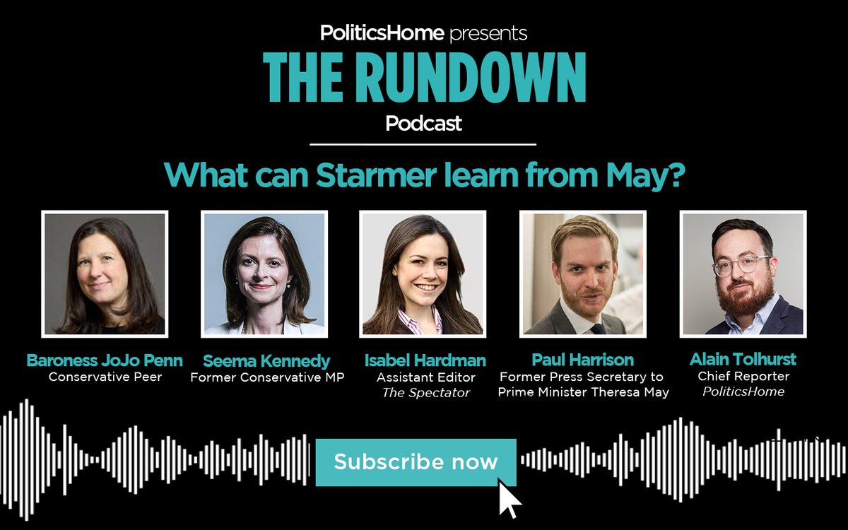 politicshome's tweet image. 🚨 OUT NOW 🚨What can Starmer learn from May?
Baroness JoJo Penn, @IsabelHardman, @SeemaKennedy and Paul Harrison sit down with @Alain_Tolhurst to discuss what Keir Starmer can learn from Theresa May's chaotic government nine years on
🎧 Listen here: podfollow.com/politicshome/e…