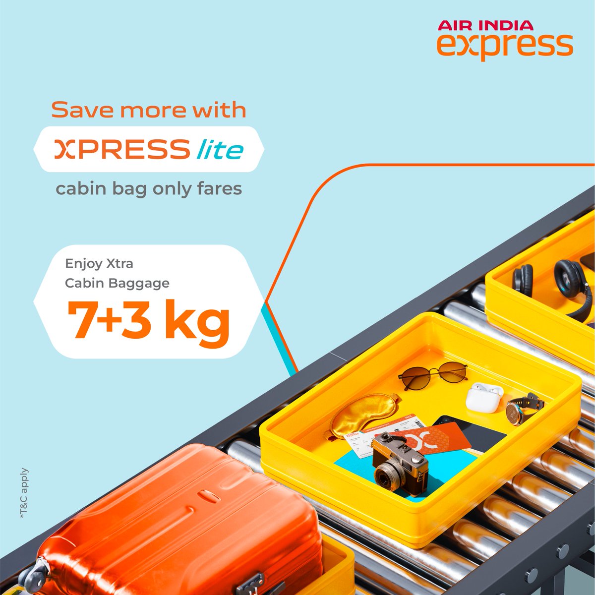 #LightenUp and choose Xpress Lite Cabin Bag only fares and enjoy 3 kg Xtra Cabin Baggage along with our usual 7 kgs.
Perfect for short getaways and savvy flyers.
 Book now on airindiaexpress.com and #FlyAsYouAre