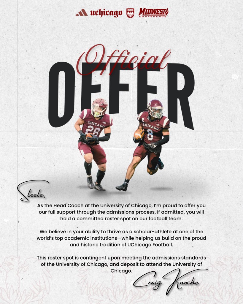Steele Haubner (@steele_haubner) on Twitter photo After a great day yesterday at <a href="/UChicagoFB/">UChicago Football</a>, I am grateful to have received an offer of support through the admissions process. <a href="/Coach_J_Nelson/">Coach Jason Nelson</a> <a href="/Jdlizak/">John Lizak</a> <a href="/CoachK_UChicago/">Craig Knoche</a> <a href="/SJRFB/">SJR Football</a> <a href="/SJRCoachAug/">Augie Hoffmann</a> After a great day yesterday at <a href="/UChicagoFB/">UChicago Football</a>, I am grateful to have received an offer of support through the admissions process. <a href="/Coach_J_Nelson/">Coach Jason Nelson</a> <a href="/Jdlizak/">John Lizak</a> <a href="/CoachK_UChicago/">Craig Knoche</a> <a href="/SJRFB/">SJR Football</a> <a href="/SJRCoachAug/">Augie Hoffmann</a>