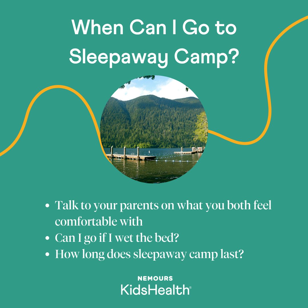 Nemours's tweet image. If kids want to go to sleepaway #camp, a lot of questions may pop up. Are they old enough? What if they still wet the bed? How long does camp last? Share this helpful #advice on sleepaway camps with your child: bit.ly/3TVevq8
