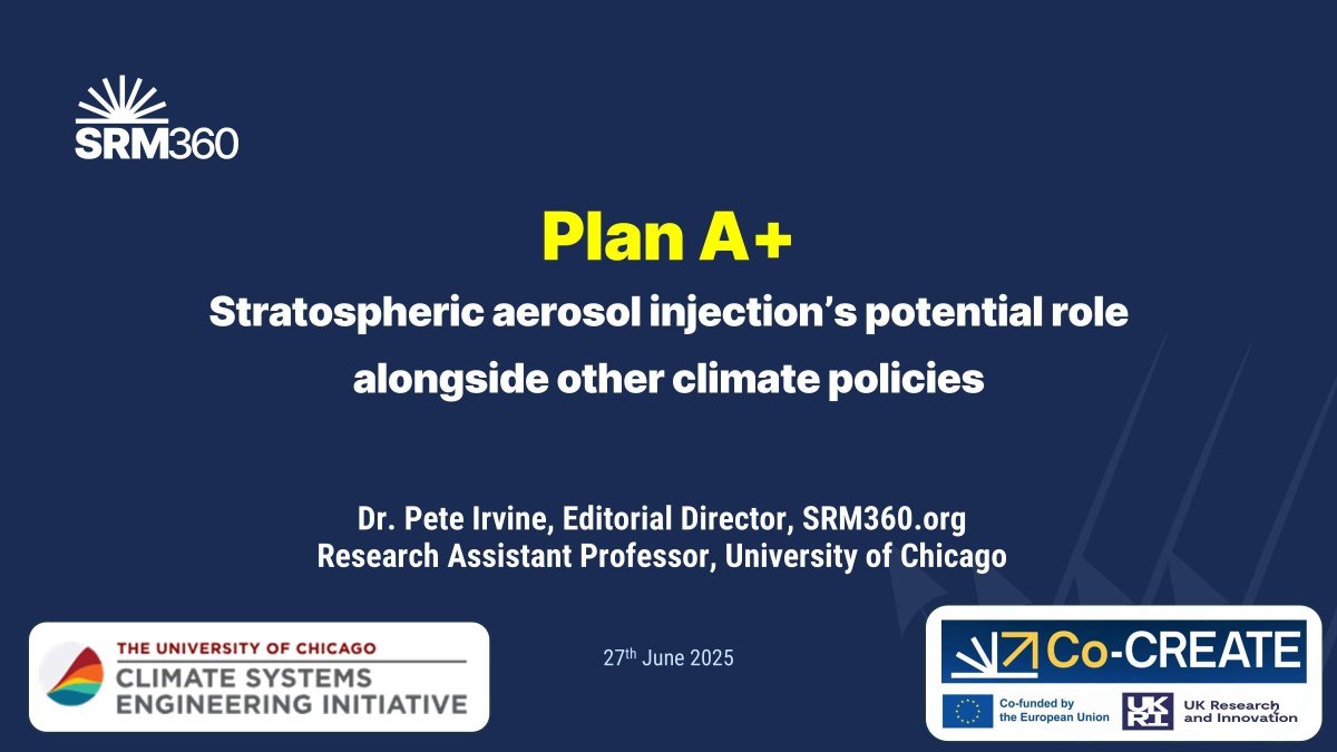 🎥 New Talk: Why Heat Matters Most in the Solar Geoengineering Debate

At #ArcticRepair2025 our Editorial Director <a href="/peteirvine/">Pete Irvine</a> explained why SAI could reduce many climate risks – but comes with potentially serious trade-offs.

▶️ buff.ly/lWbIFiP

#SolarGeoengineering