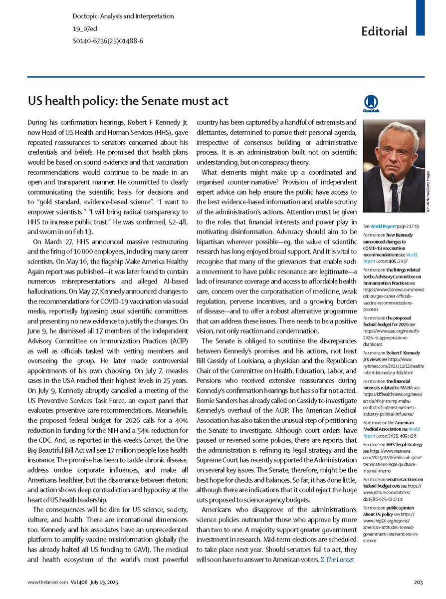 TheLancet's tweet image. “US health policy: the Senate must act”—our latest Editorial.
Read here: hubs.li/Q03xPvzH0