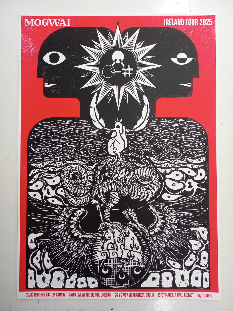 Craig Carry (@craig_carry) on Twitter photo MOGWAI. new 2-colour screen print for <a href="/mogwaiband/">Mogwai</a>'s upcoming Irish tour this July. Linocut inspired by “The Bad Fire” <a href="/rockactionrecs/">Rock Action</a>. Hand-printed at <a href="/corkprintmakers/">Cork Printmakers</a> in an edition of 100 signed and numbered prints, A2. MOGWAI. new 2-colour screen print for <a href="/mogwaiband/">Mogwai</a>'s upcoming Irish tour this July. Linocut inspired by “The Bad Fire” <a href="/rockactionrecs/">Rock Action</a>. Hand-printed at <a href="/corkprintmakers/">Cork Printmakers</a> in an edition of 100 signed and numbered prints, A2.