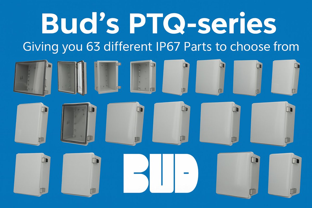 Bud has expanded our PTQ series to 63 different IP67 parts to chose from including clear and opaque lids.   budind.com/series/nema-ip… 

#Submersible #NEMA6 #NEMA4X #DurableProtection