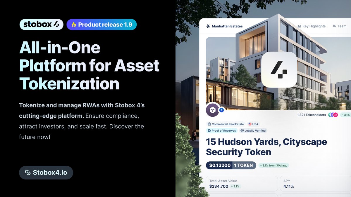 DeyevGene's tweet image. We&apos;ve released an update to the Stobox website. Learn more... #Stobox #RWA #Tokenization $STBU

Complete website update is coming soon. More to bring attention and explain what @StoboxCompany  delivers!

🔗 stobox.io/4/business
