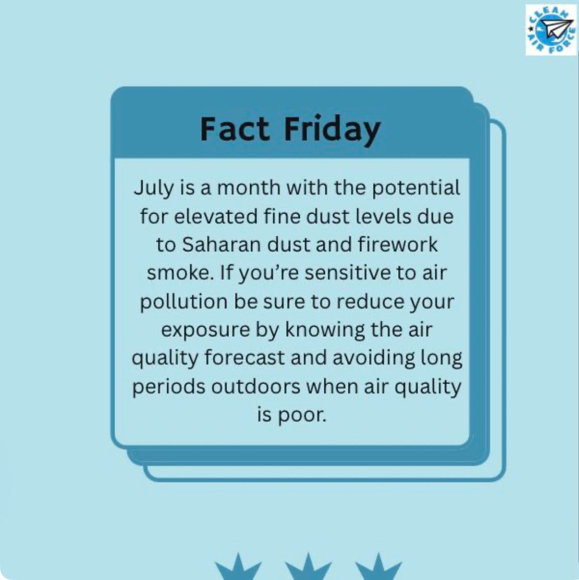 CleanAirForceTX's tweet image. 🌬️ July Air Quality Alert: Stay Safe and Informed

By staying aware of air quality conditions and adjusting your activities accordingly, you can protect your health and enjoy a safer summer.

#Factfriday #Cleanairforce