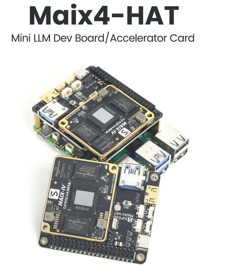 SipeedIO's tweet image. 🚀The new-gen Raspberry Pi AI-HAT is here!
Maix4-HAT, not only is it faster than the Hailo-8 on standard CNN models, but it also supports LLMs, VLMs, and Stable Diffusion 1.5!
What's more, it can even work independently as a tiny AI SBC!
Check it out: aliexpress.com/item/100500953…