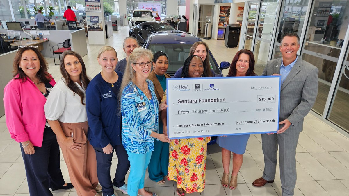 sentarahealth's tweet image. Every child deserves to travel safely 🚗 Thanks to a $15K donation from Hall Toyota, SNGH&apos;s Safe Start Program is providing car seats to families in need. Partnerships like this help us protect our tiniest patients! 💛Read more: bit.ly/4kBxMru #SentaraCares #SafeStart