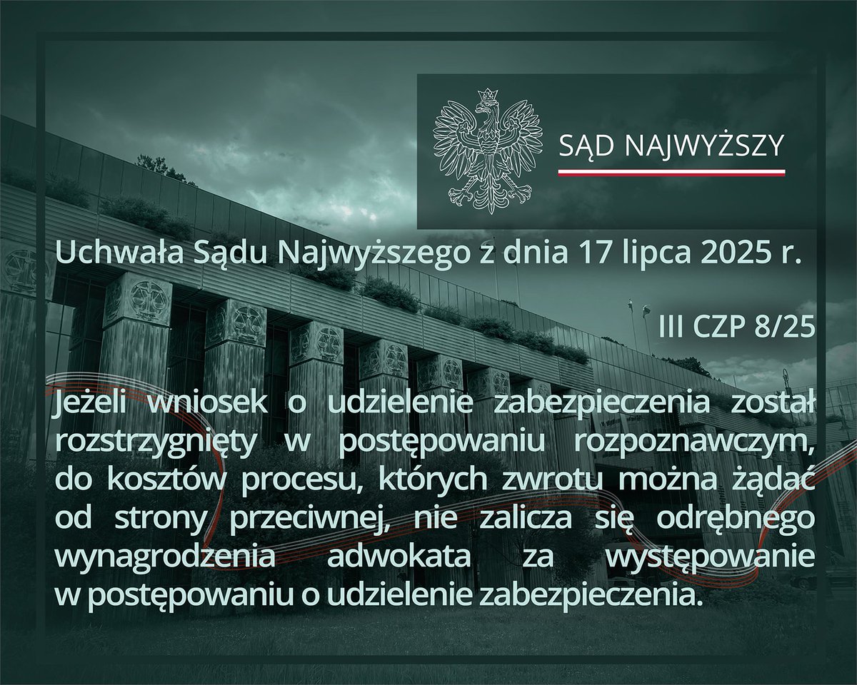 SN_RP_'s tweet image. Sąd Najwyższy w uchwale na temat kosztów procesu (III CZP 8/25)
sn.pl/sprawy/SitePag…