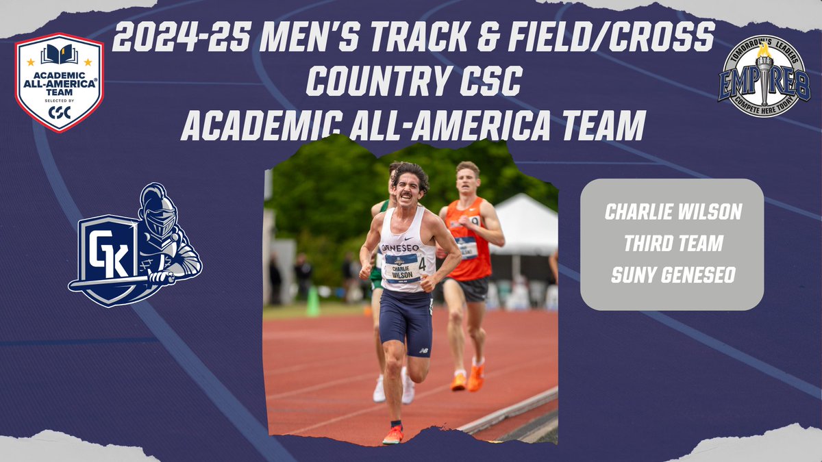 Charlie Wilson of SUNY Geneseo Named to 2024-25 CSC Men's Division III Track &amp; Field/Cross Country Academic All-America Team
empire8.com/news/2025/7/18…

#E8 #E8Proud #LeadersCompeteHere #WhyD3
