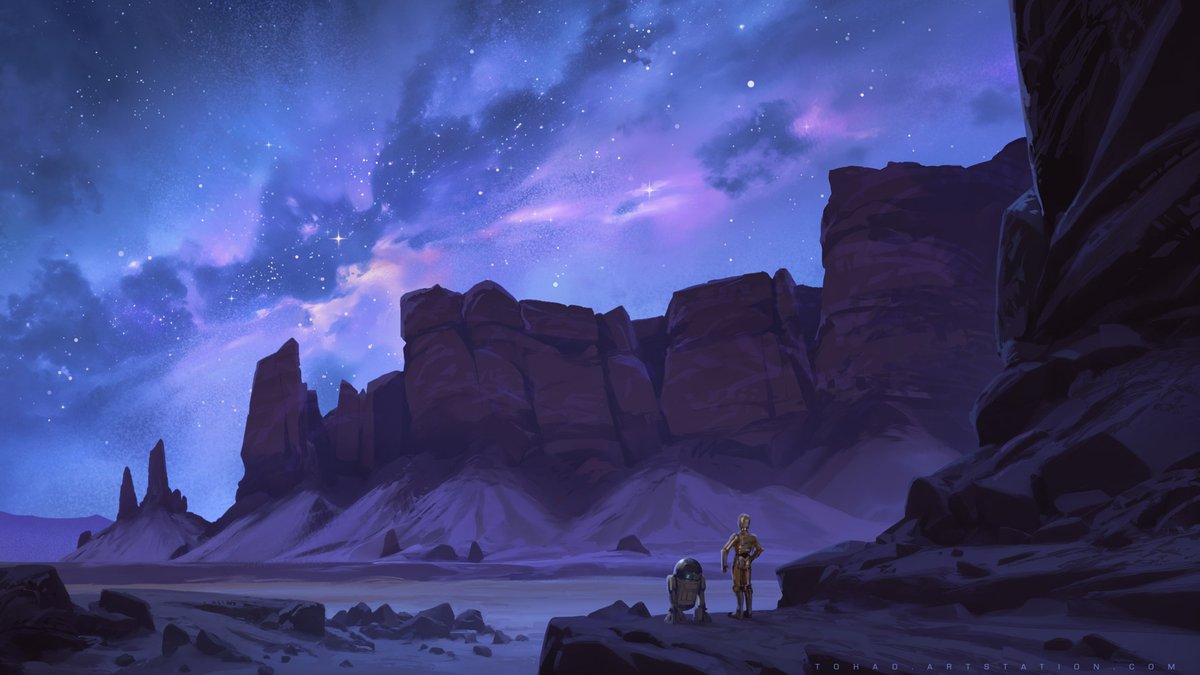 sylvainsarrailh's tweet image. Portfolio update: Tatooine
"At the edge of our galaxy and responsible for the destiny of a civilization, an electric moment of poetry passed through me as I gazed at the sky.
This moment was unfortunately interrupted by this rude droid who disregards even the slightest protocol."