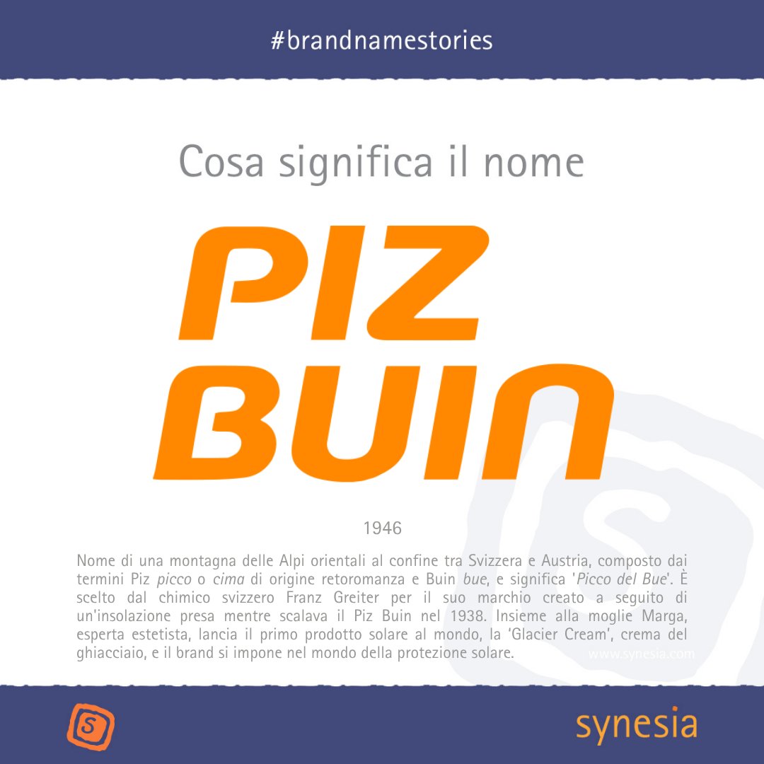 Piz significa picco, Buin bue, nella lingua retoromanza è il nome una montagna al confine tra Svizzera e Austria.
È lì che nel 1938 Franz Greiter, scottato dal sole, ha l’intuizione che cambierà la protezione solare per sempre
#brandnamestories #brandnaming #montagna #cremasolare